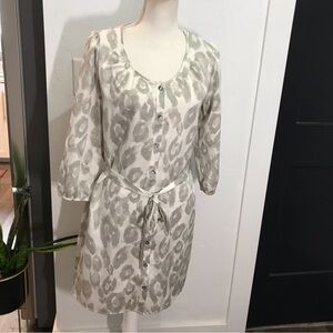 Express Tan & gray leopard print satin shirt dress size small